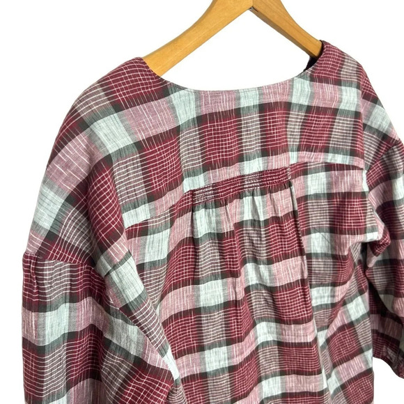 MADEWELL Red Plaid All Day Wear Button Down V Neck Blouse - Picture 5 of 12